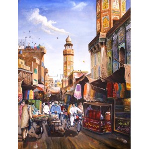 Arbaz Malik, Wazir Khan Mosque, 22 x 29 Inch, Acrylic on Canvas, Cityscape Painting, AC-ARZM-001